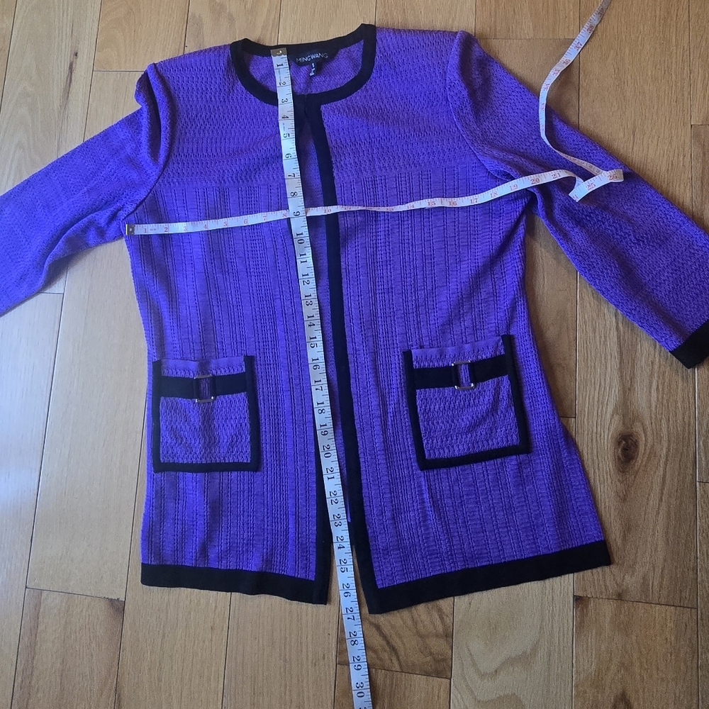 Ming Wang Heritage Purple Black Knit Cardigan Blazer Size Small - Picture 8 of 9